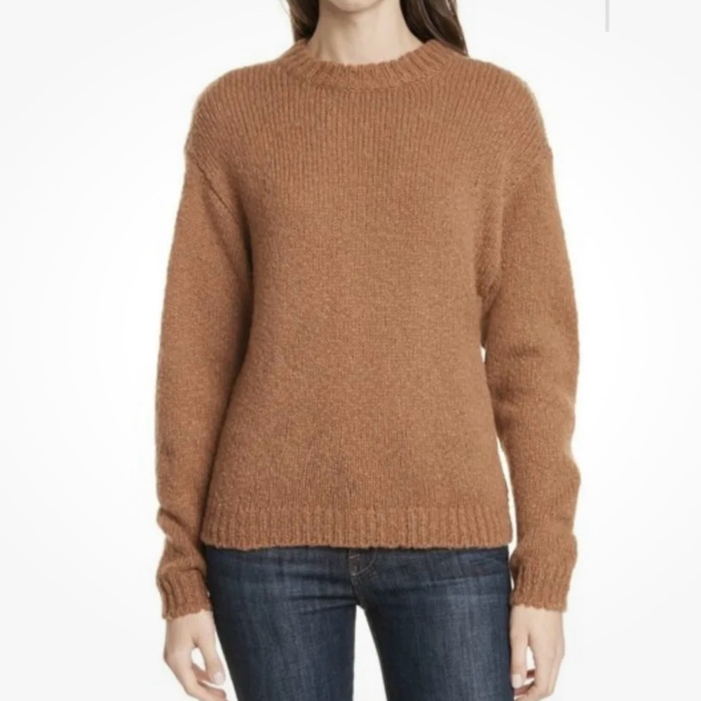 LEWIT Women’s Wool and Alpaca Blend Brown Crewneck Sweater Relaxed Fit